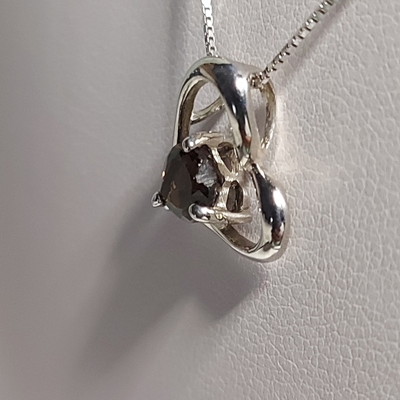 SMOKY QUARTZ HEART PENDANT NECKLACE 925SS - Picture 7 of 11